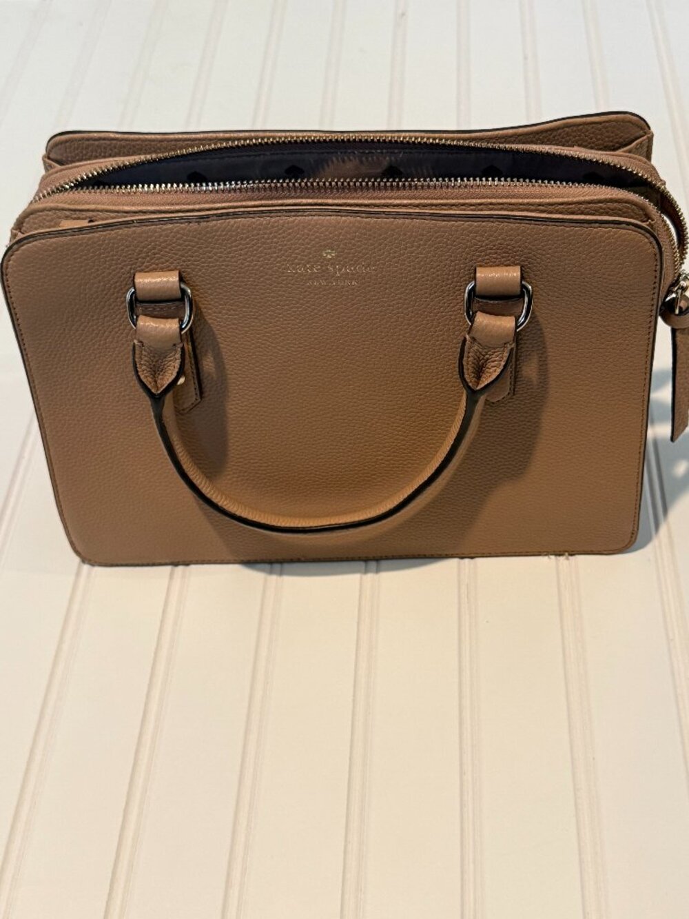 Kate Spade New York Beige Pebbled Medium Satchel